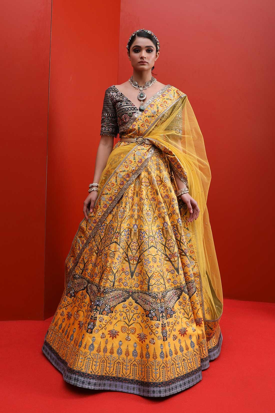 Buy Yellow Banarasi Woven And Embroidered Vintage Pattern Bridal Lehenga  Set For Women by Aditi Gupta Online at Aza Fashions.