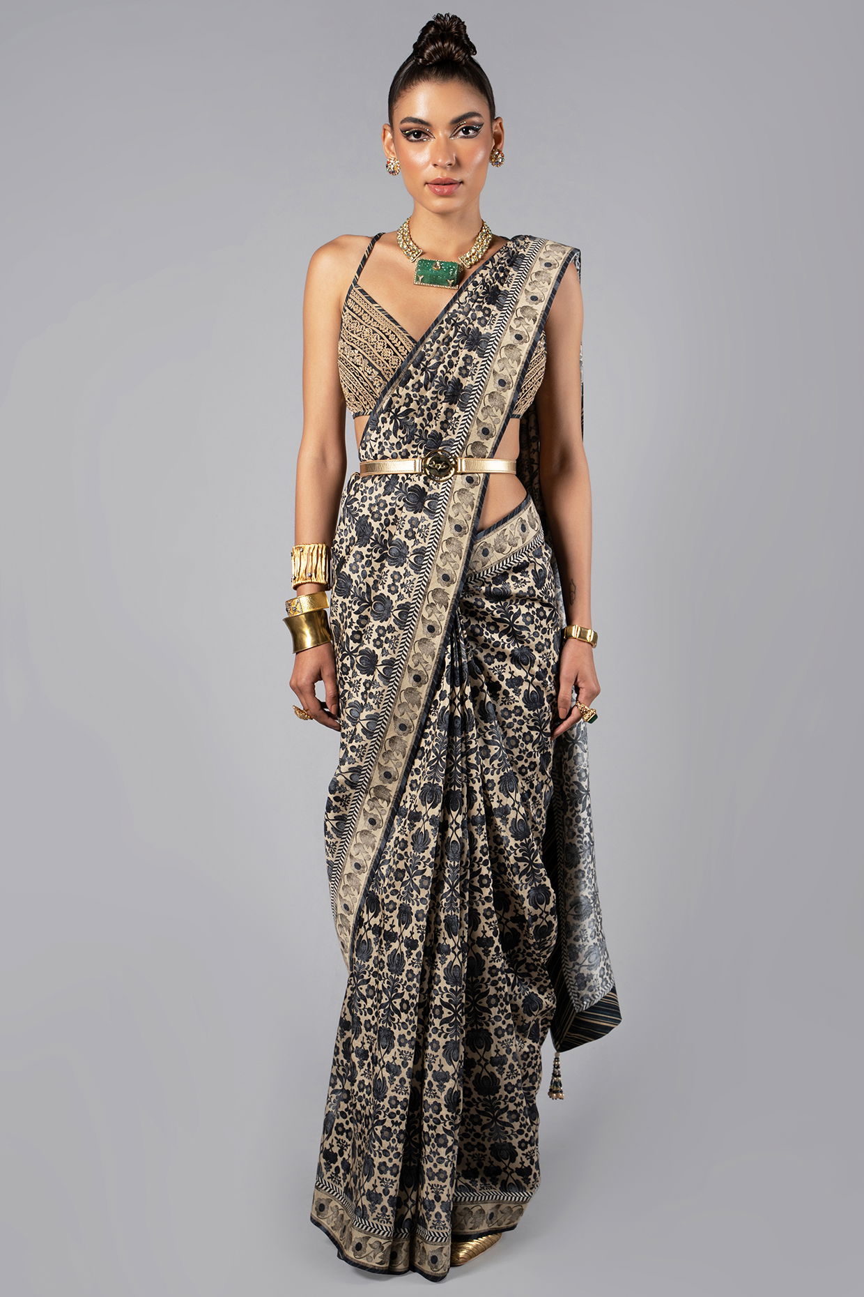 Black Georgette Zebra Printed Draped Saree Set Design by Saangi at Pernia's  Pop Up Shop 2024