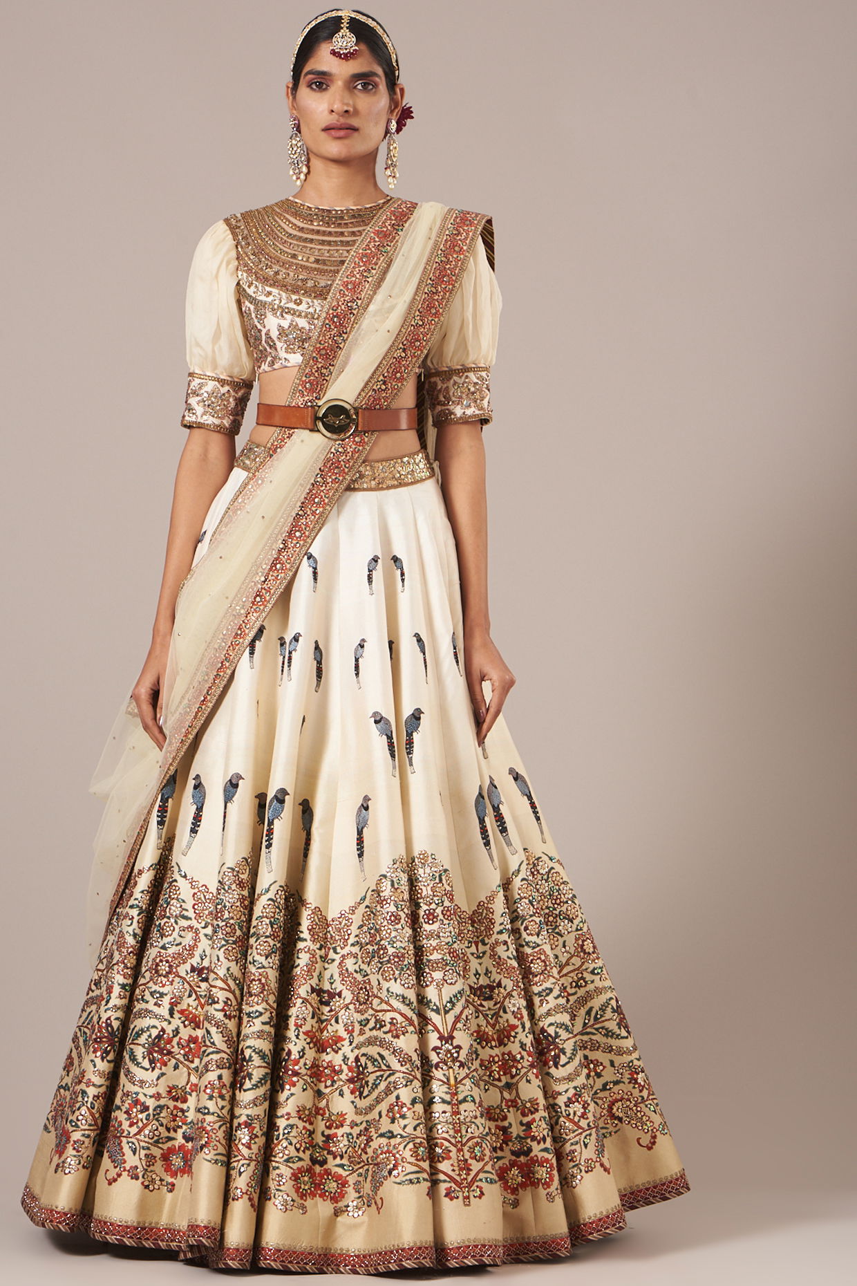 Buy Ivory Self Embroidery Chinon Lehenga Online in USA with Dupatta – Pure  Elegance