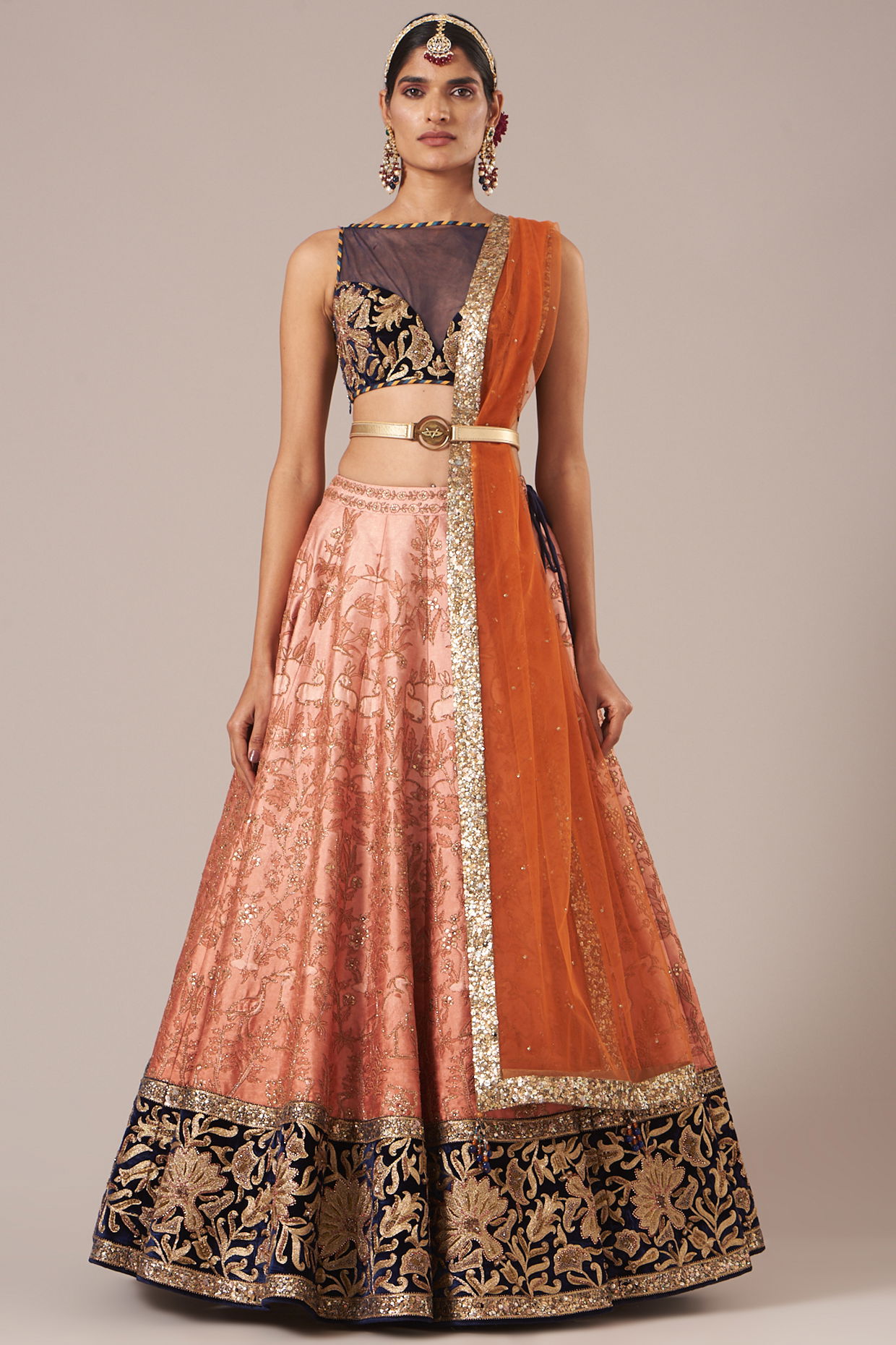 Georgette circular lehenga choli in Peach colour 1174