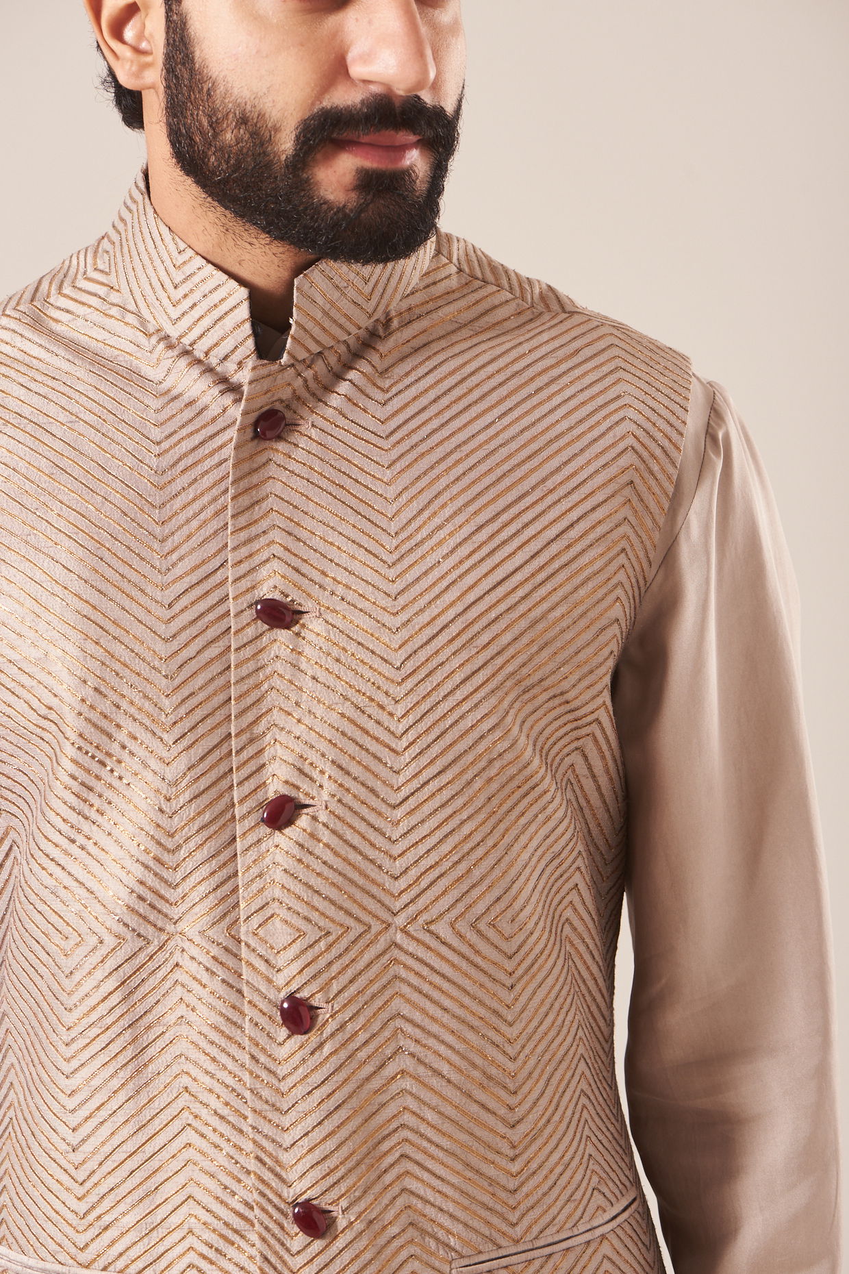 Ankit V Kapoor Ranjha Embroidered Nehru Jacket | Peach, Thread, Pure  Georgette, Mandarin Collar, Sleeveless | Nehru jacket for men, Nehru jackets,  Fashion