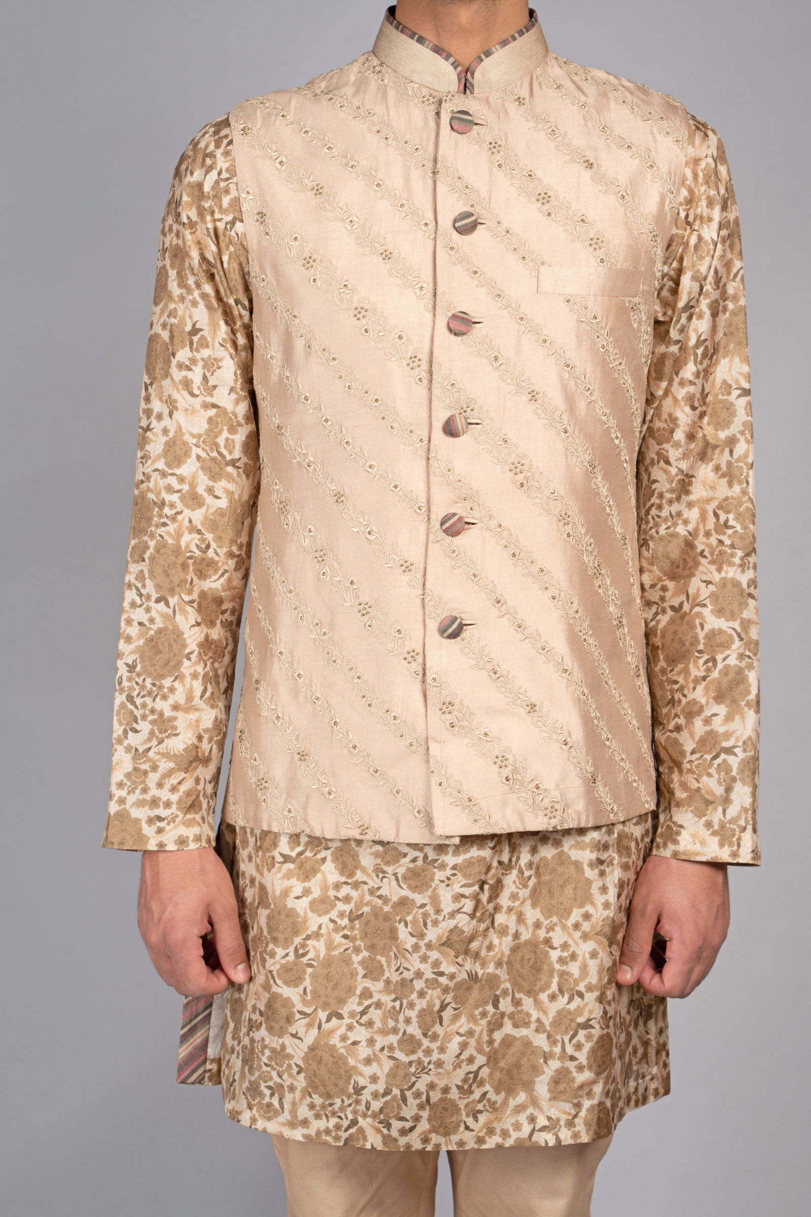 AlluringCream Colored Men's Designer Indo Western Jacket