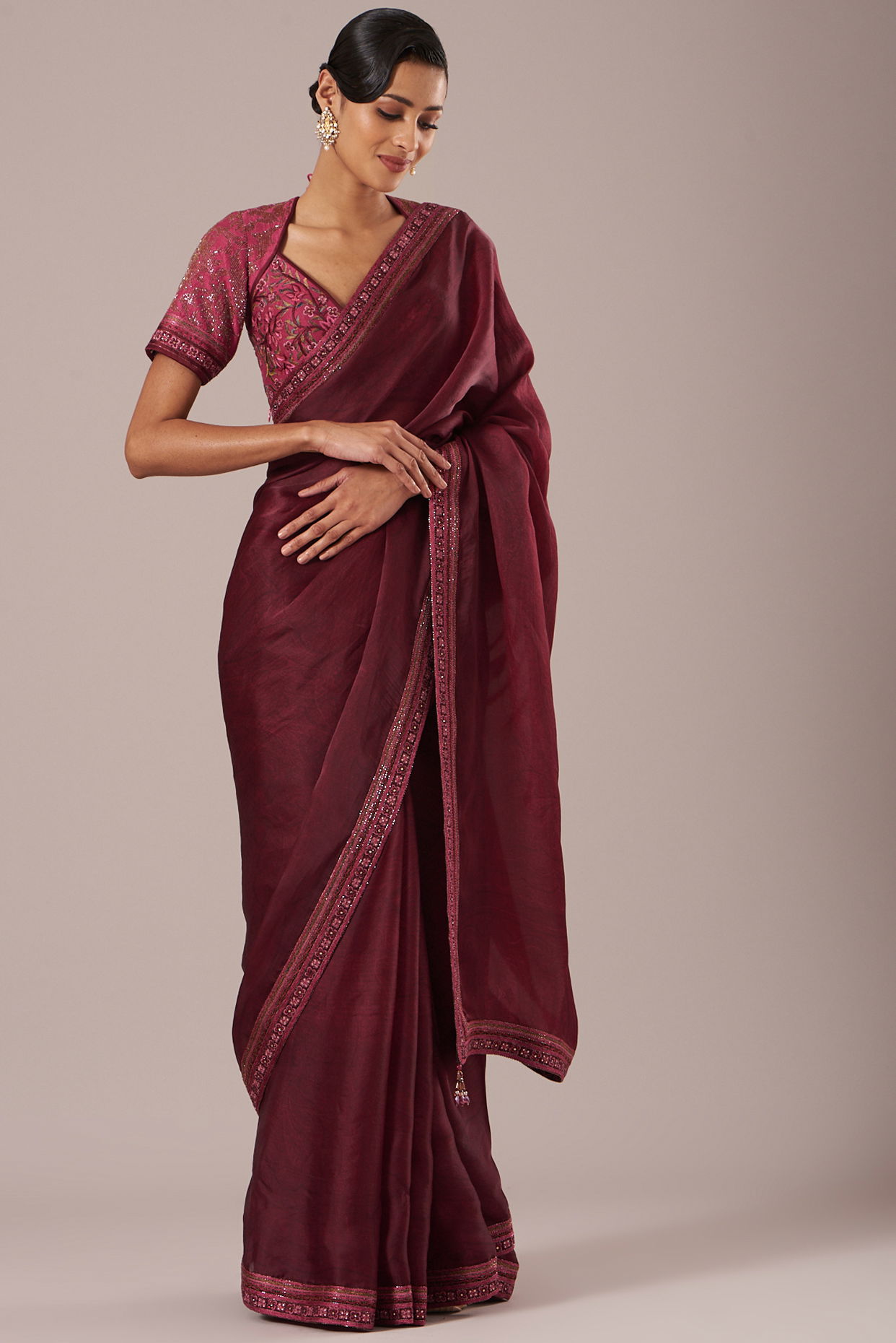 Burgundy Color Contemporary Saree -