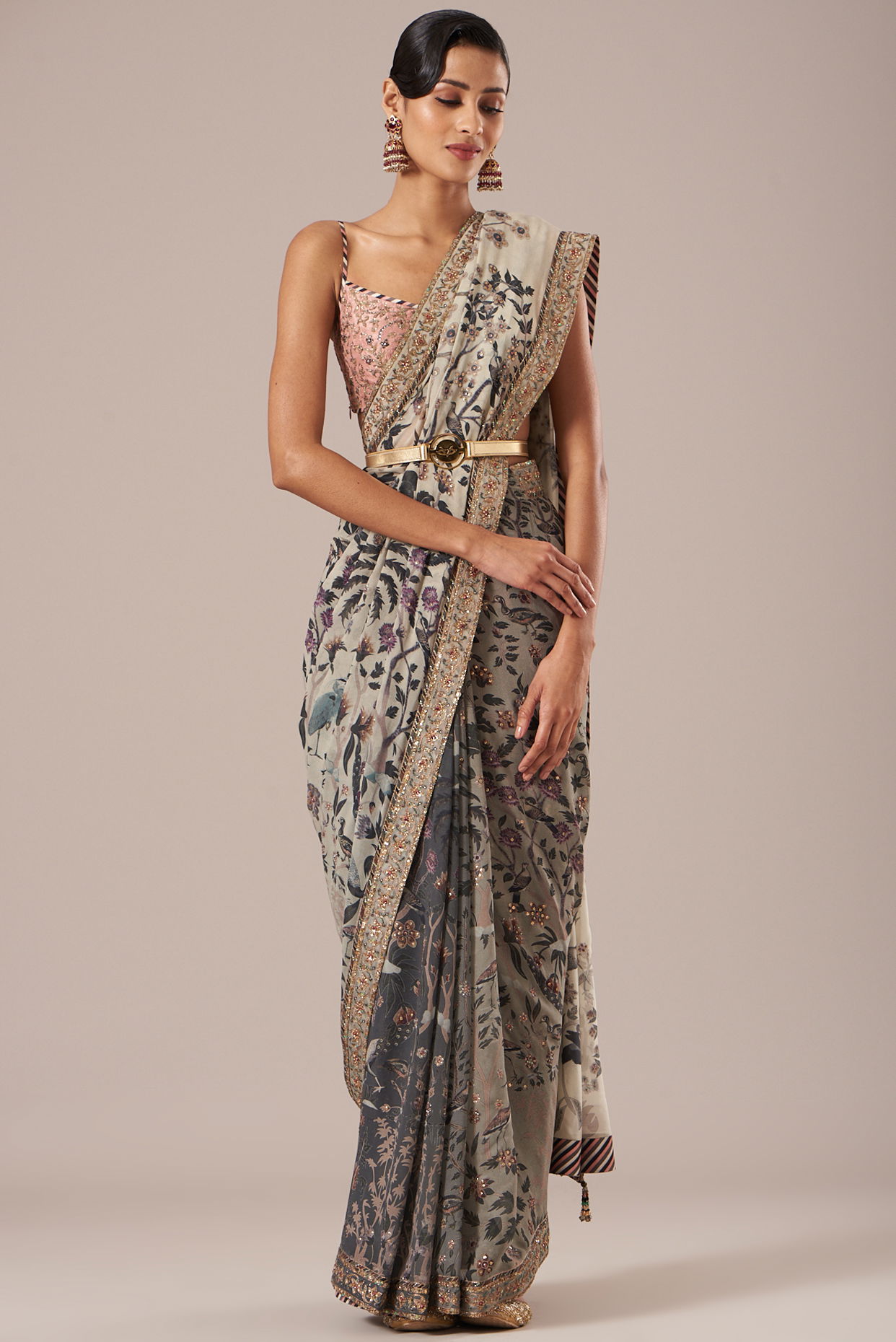 Green Digital Printed Chiffon Floral Saree 4714SR03